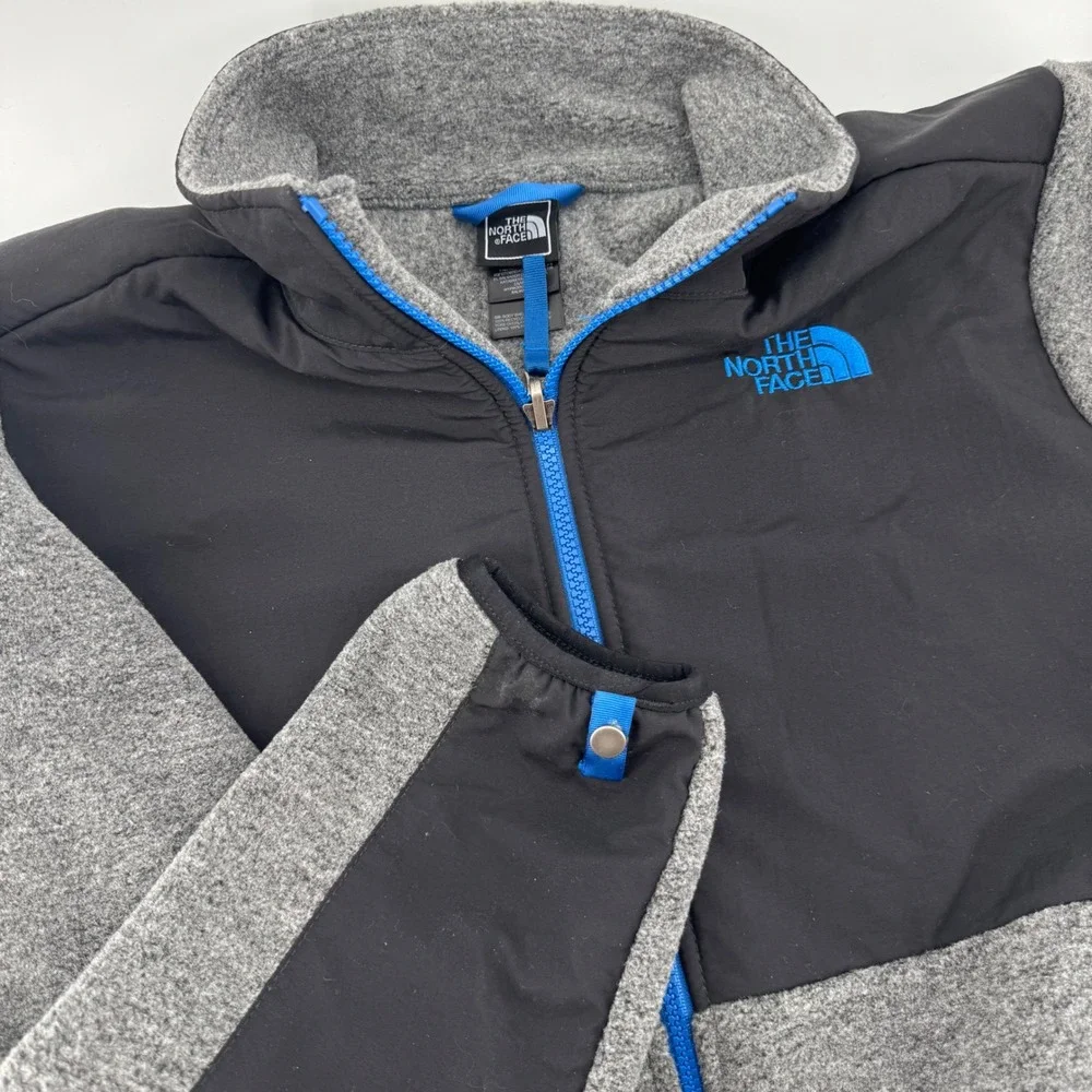 The North Face Boys XL Denali Fleece Jacket Grey Black Full Zip Mock Neck 18/20